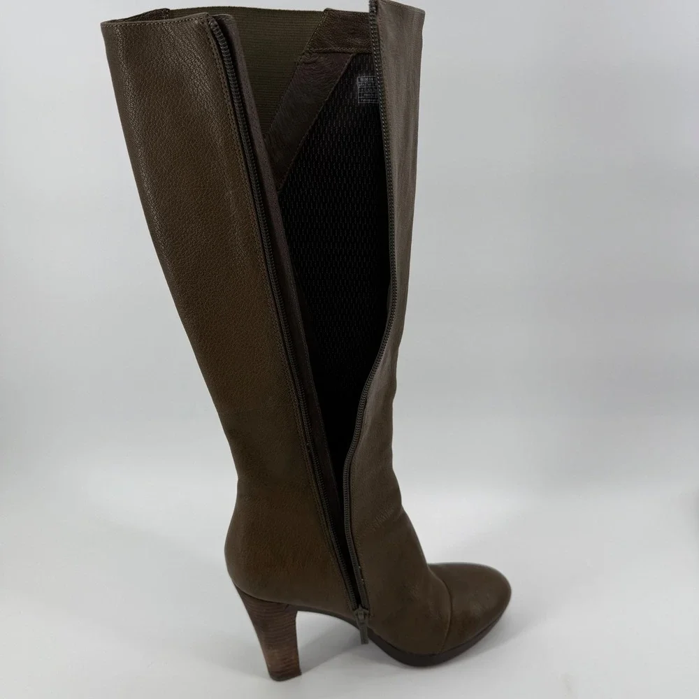TSUBO Knee High Boots Womens 7 Tarian Olive‎ Green Leather Side Zip Block Heel